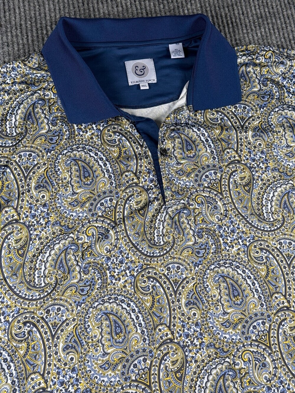 Kilburne & Finch Performance Golf Polo Men 4XL Short Sleeve Navy Yellow Paisley